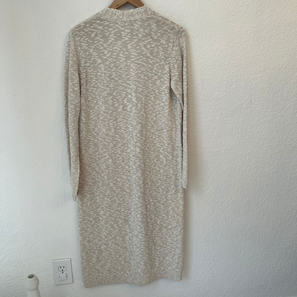 J Jill Purejill Long Cardigan Sweater Duster S One Button Oatmeal Marl Cotton - Picture 9 of 12